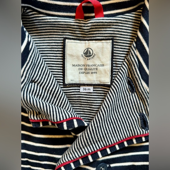 Petit Bateau Toddler Boy Jacket, Sz. 36 Months, Navy and White Striped, EUC! - Picture 4 of 4